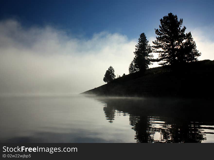 Fog rises from the prosser lake