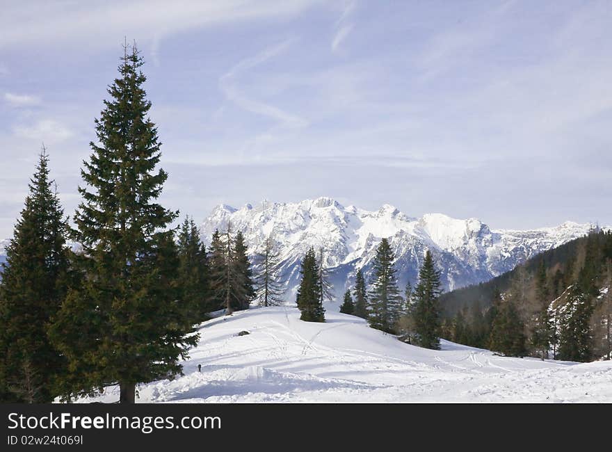 Mountains under snow in the winter.  Austria