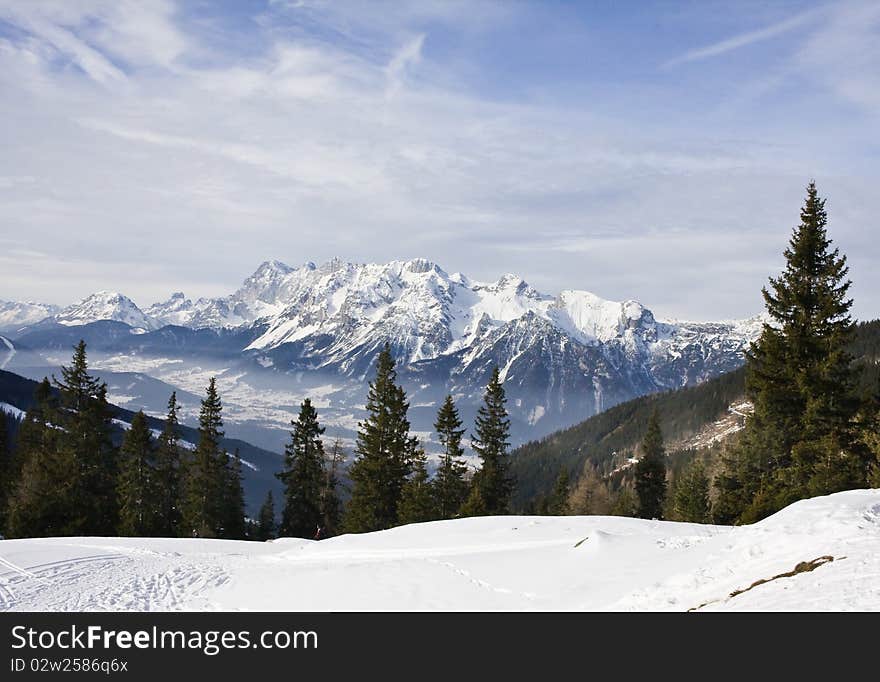 Mountains under snow in the winter.  Austria