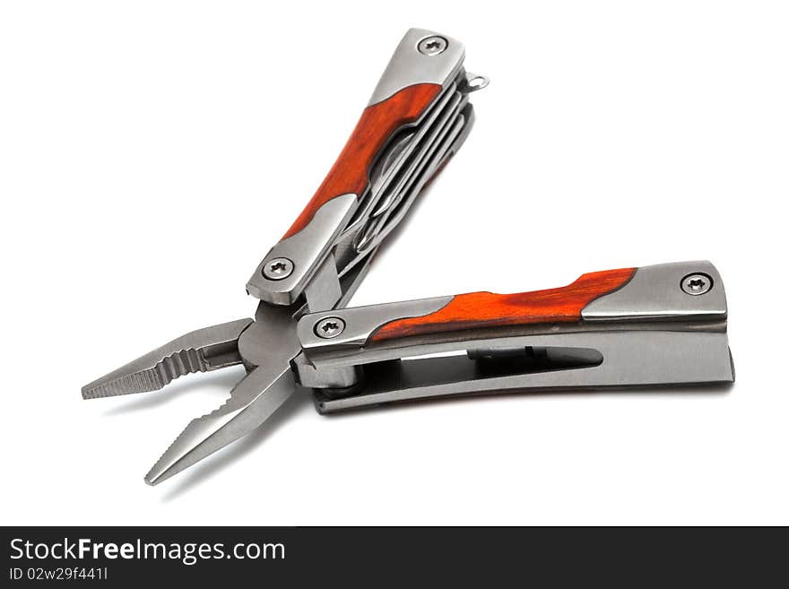 Knife with tools on a white background