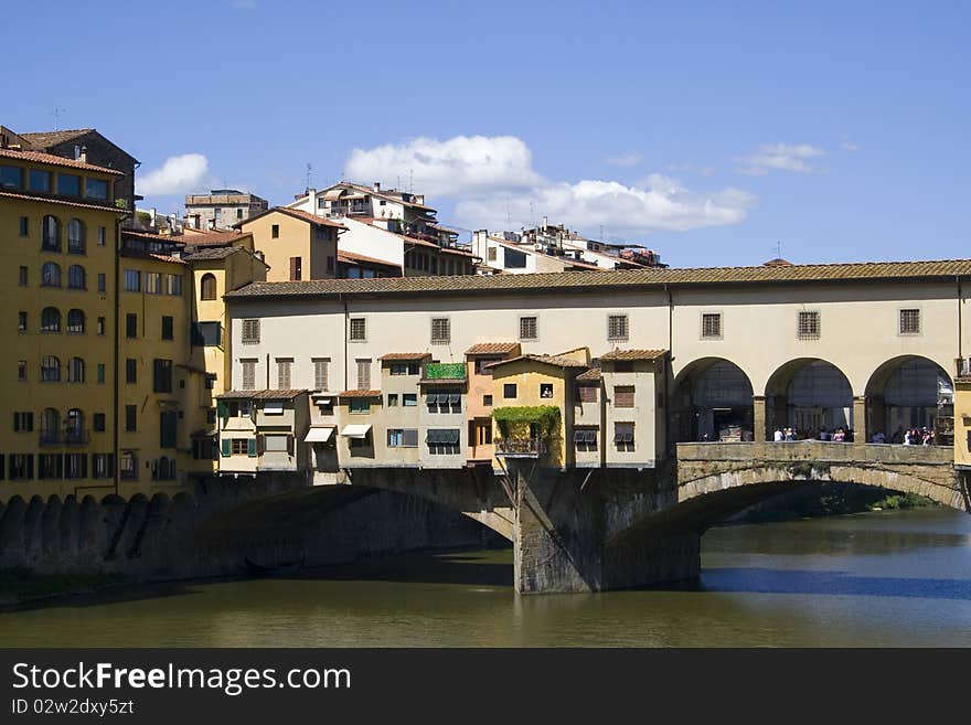 Old medieval bridge over the river Arno in Florence. Old medieval bridge over the river Arno in Florence.