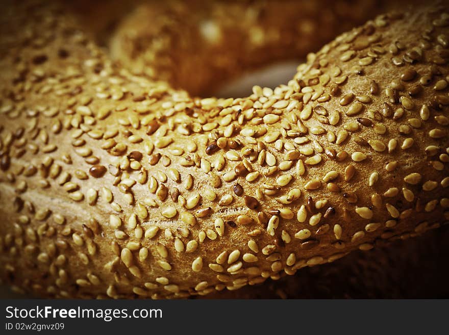 Bread detail with sesames seeds. Bread detail with sesames seeds