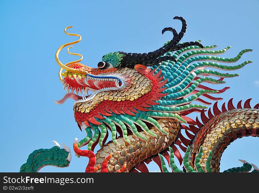 Colorful Of Head Dragon with Blue sky. Colorful Of Head Dragon with Blue sky