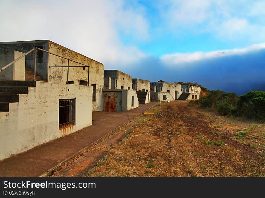 Golden Gate Bridge completely in clouds. View from Horeshoe Bay at the old Barracks. Golden Gate Bridge completely in clouds. View from Horeshoe Bay at the old Barracks.