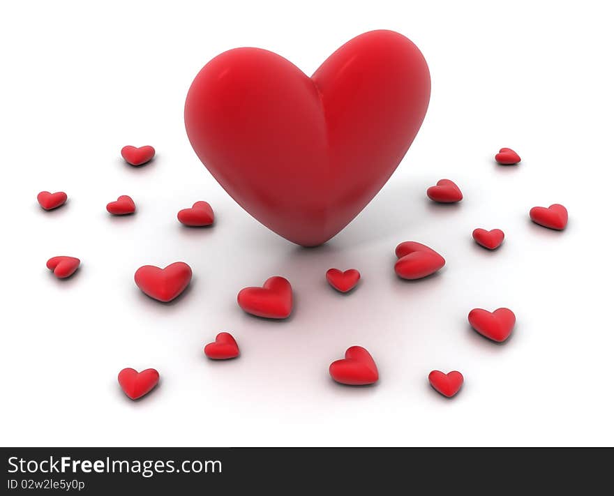 Red hearts on white background