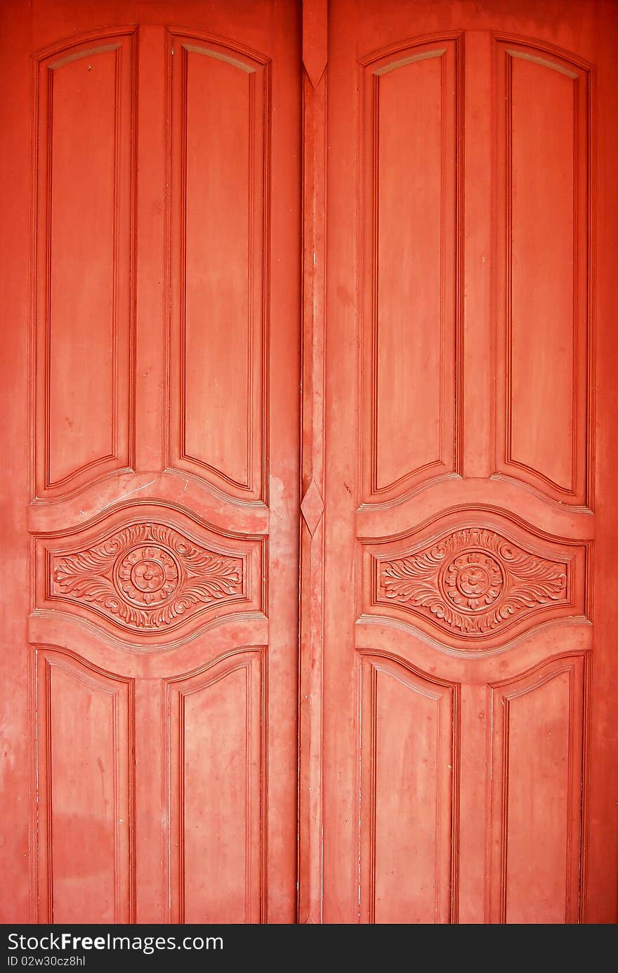 Thai style wooden door pattern of Thailand Buddha Temple