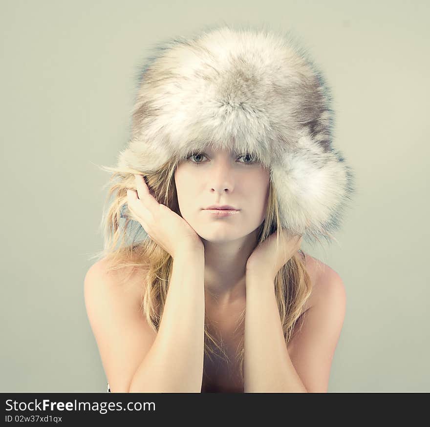 Model in winter clothes