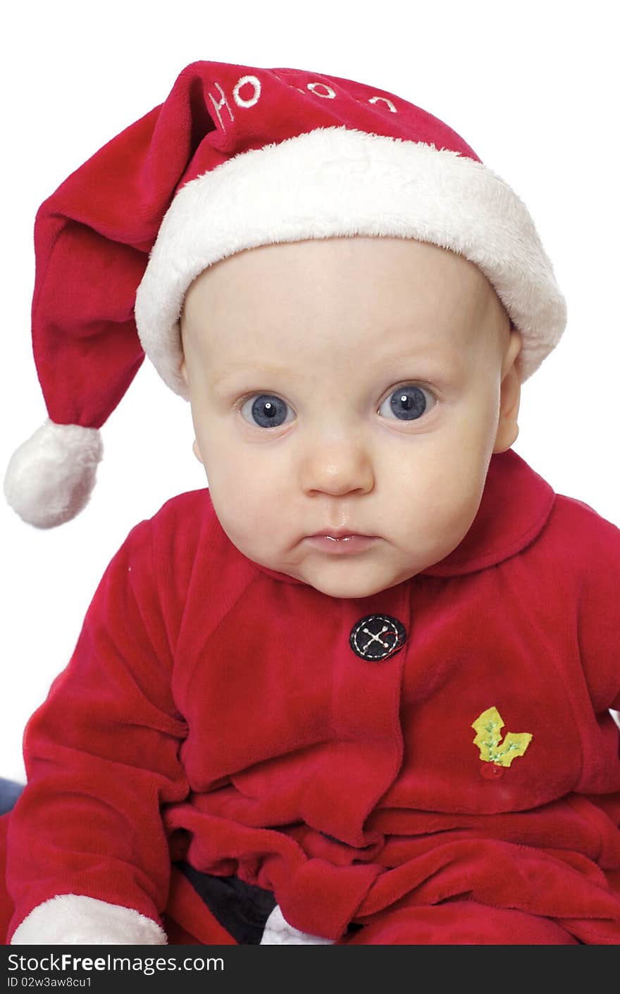 Close up of cute baby in santa hat. Close up of cute baby in santa hat