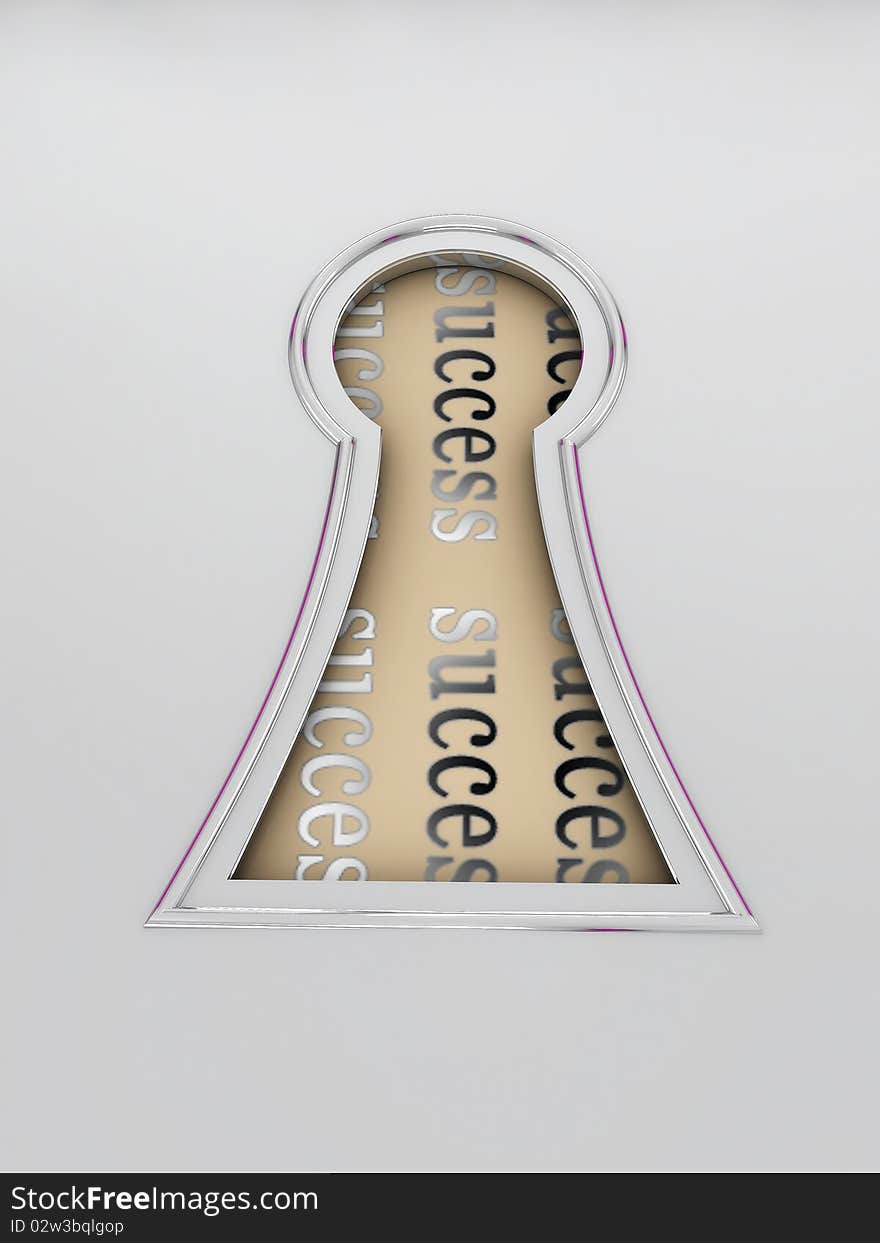 Word of the success seen through a keyhole. 3D