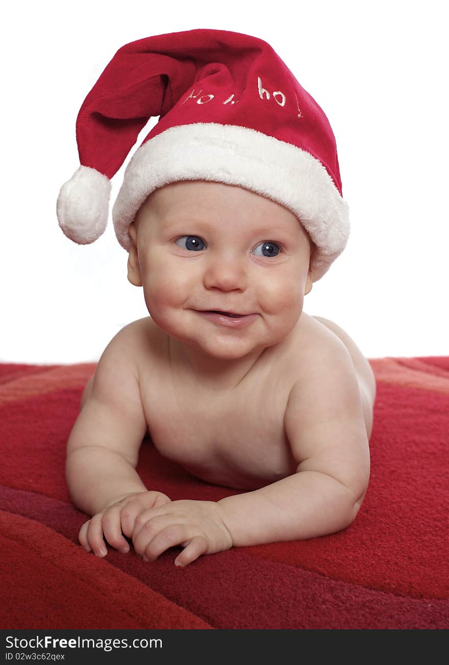 Close up of cute baby in santa hat. Close up of cute baby in santa hat