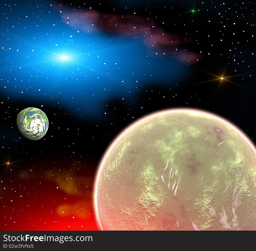 Very bright and colorful space landscape