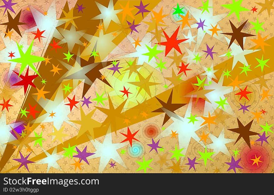 Background with many christmas stars and spirals