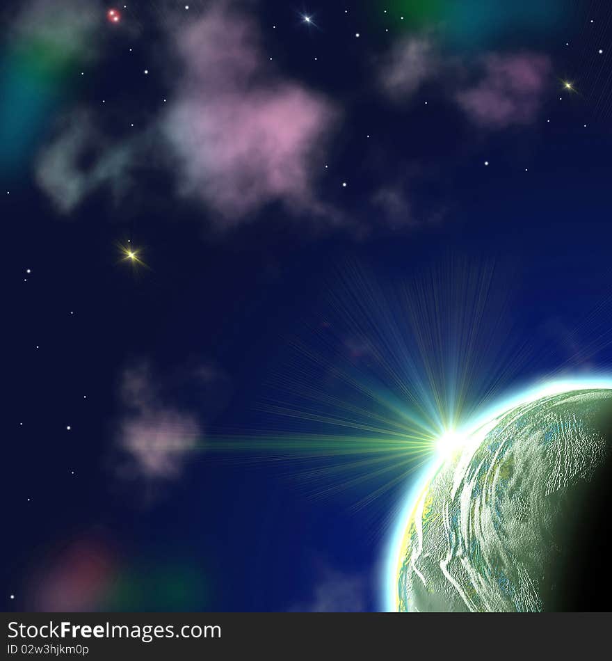 Very bright and colorful space landscape