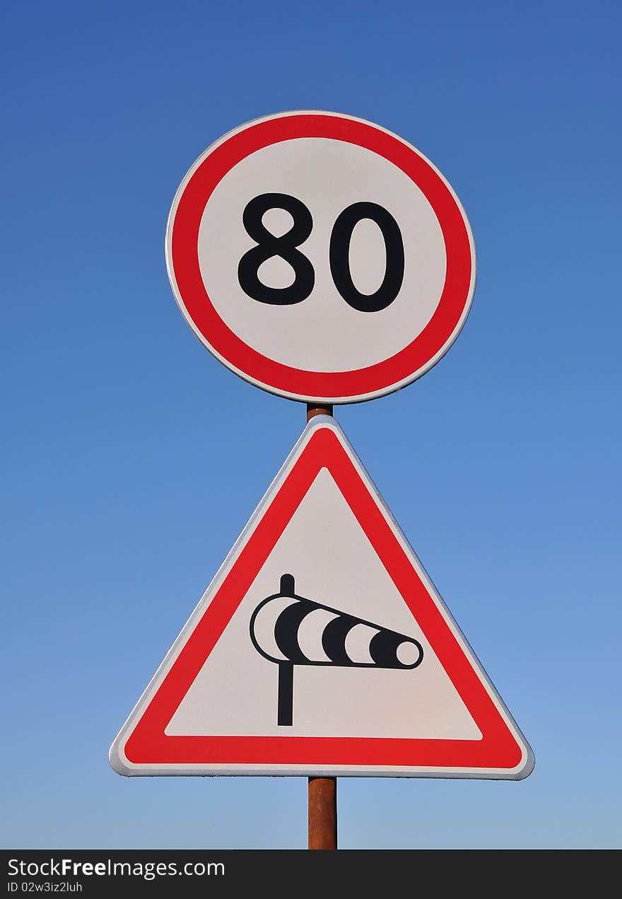 Traffic signs on background sky