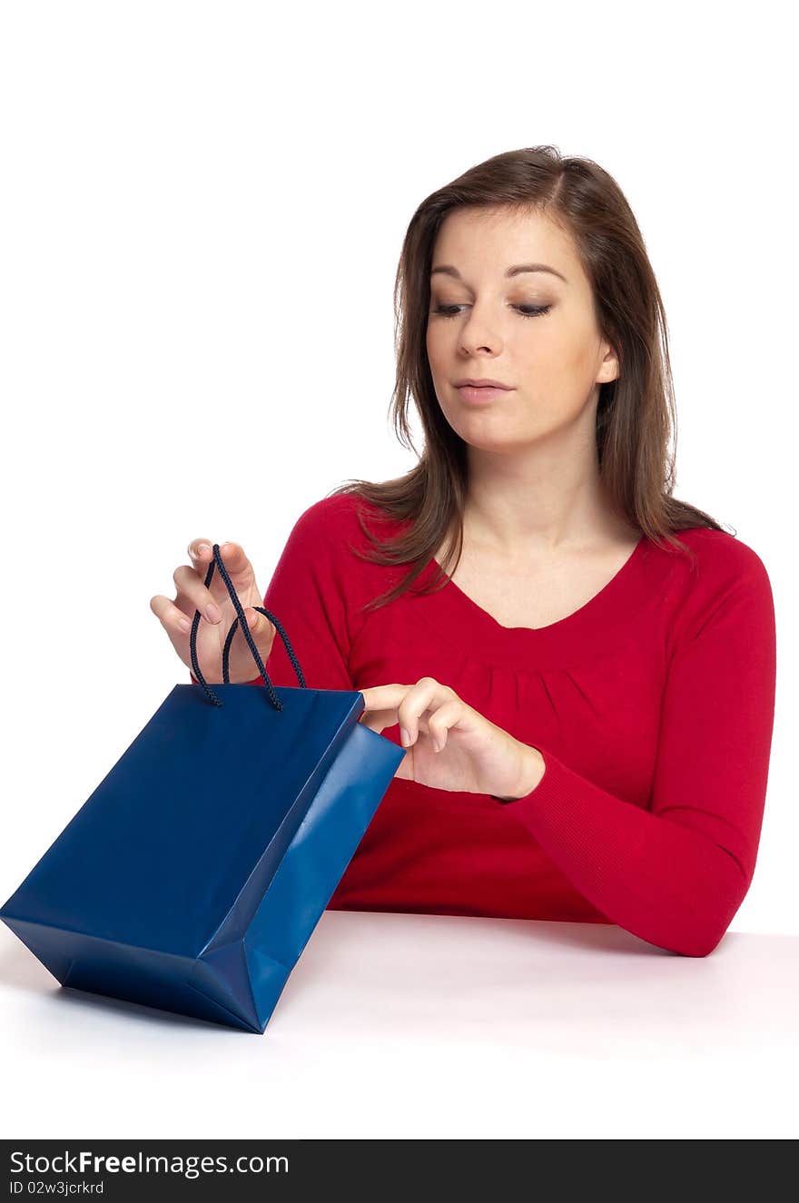 Women with gift with white background