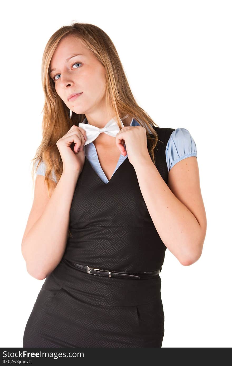 Young woman in a bow tie