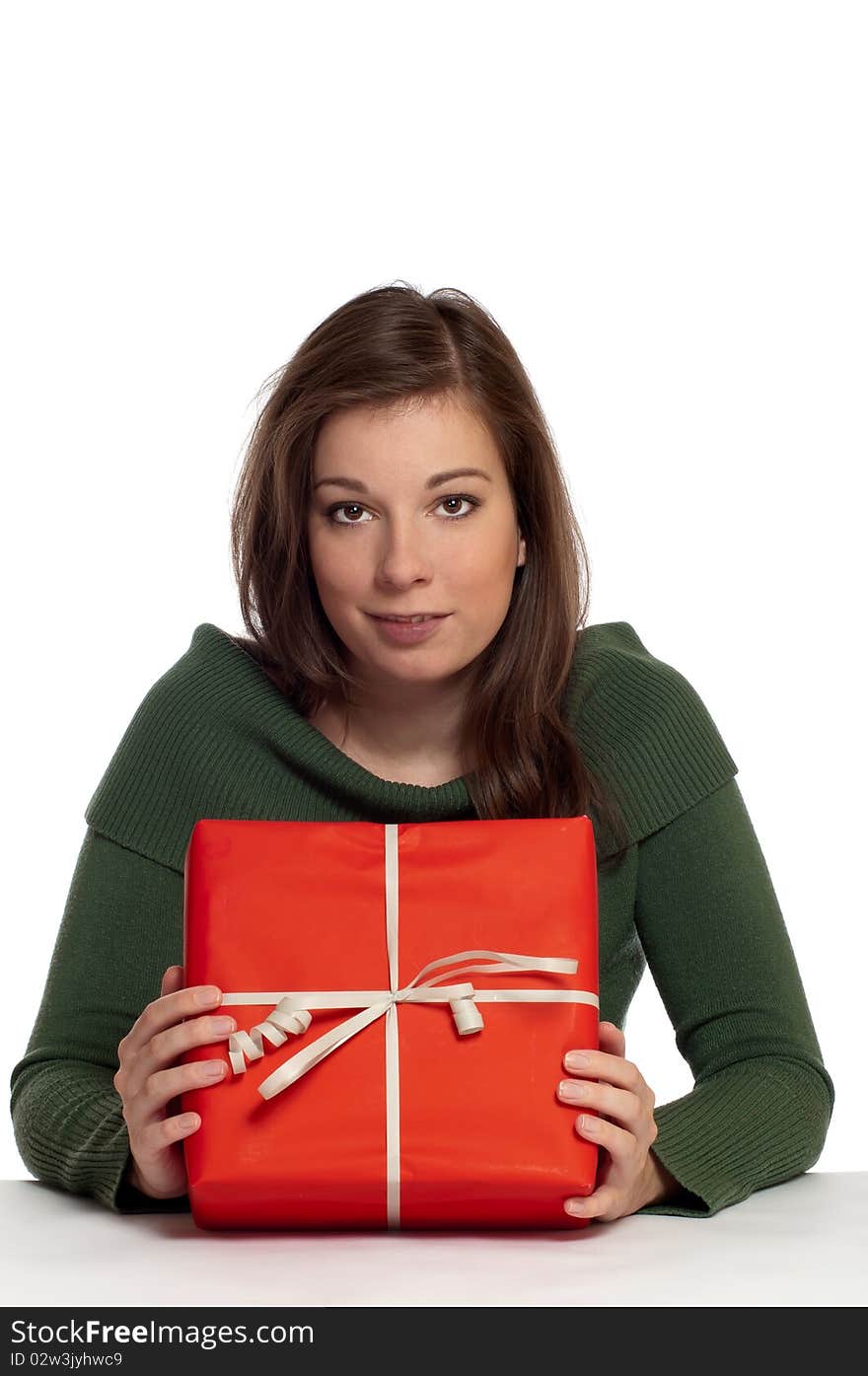 Beautiful Women Holding Red Gift Box