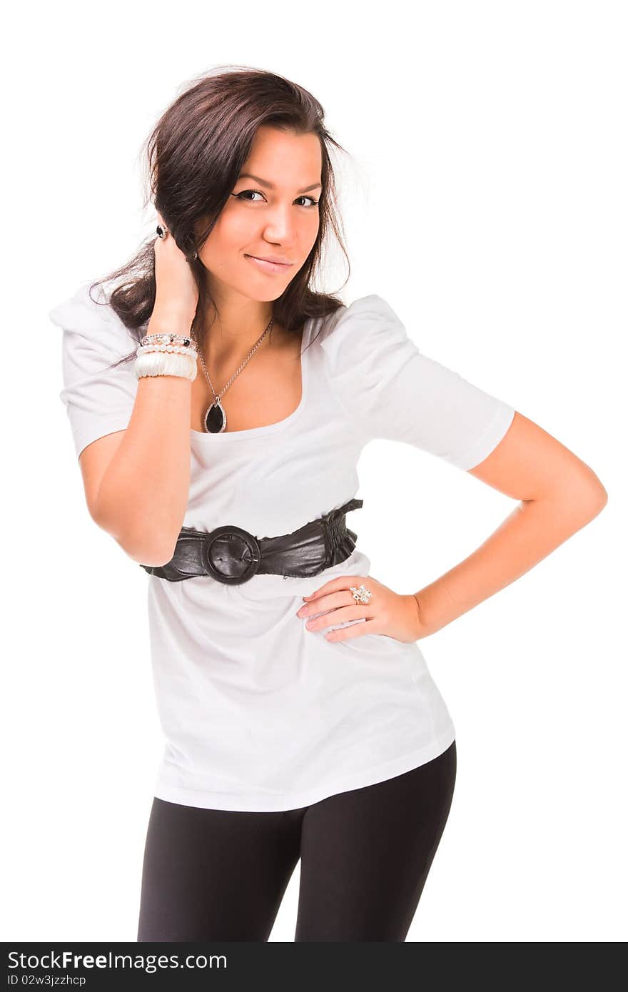 Young attractive woman wearing a white shirt. Young attractive woman wearing a white shirt