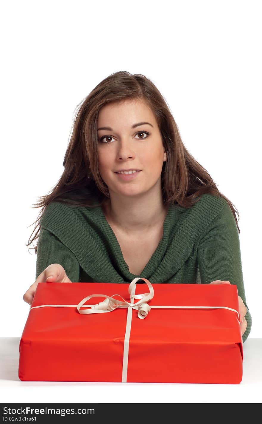 Beautiful women giving red gift box