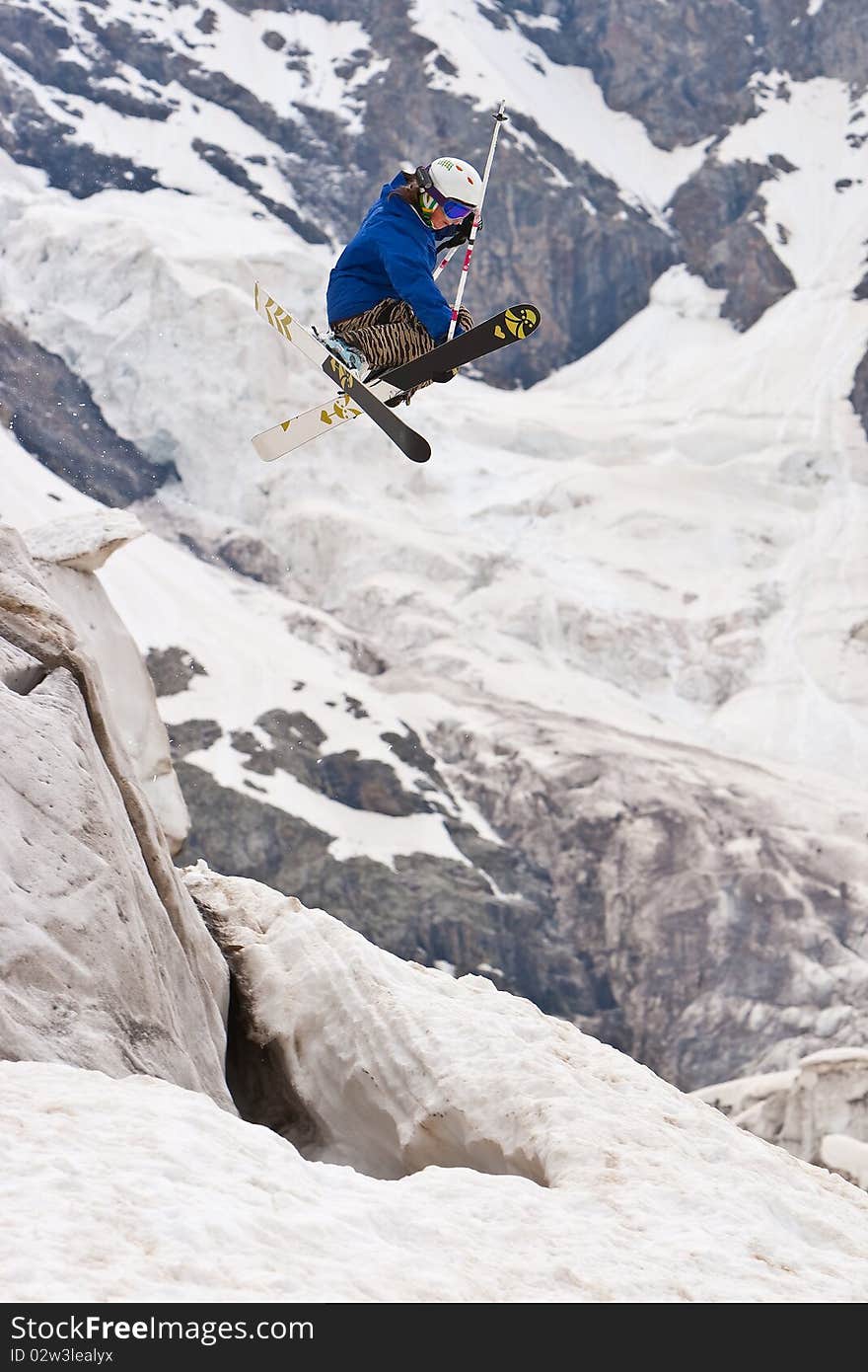 Freerider, jumping in a mountains, Caucasus, summer, 2010