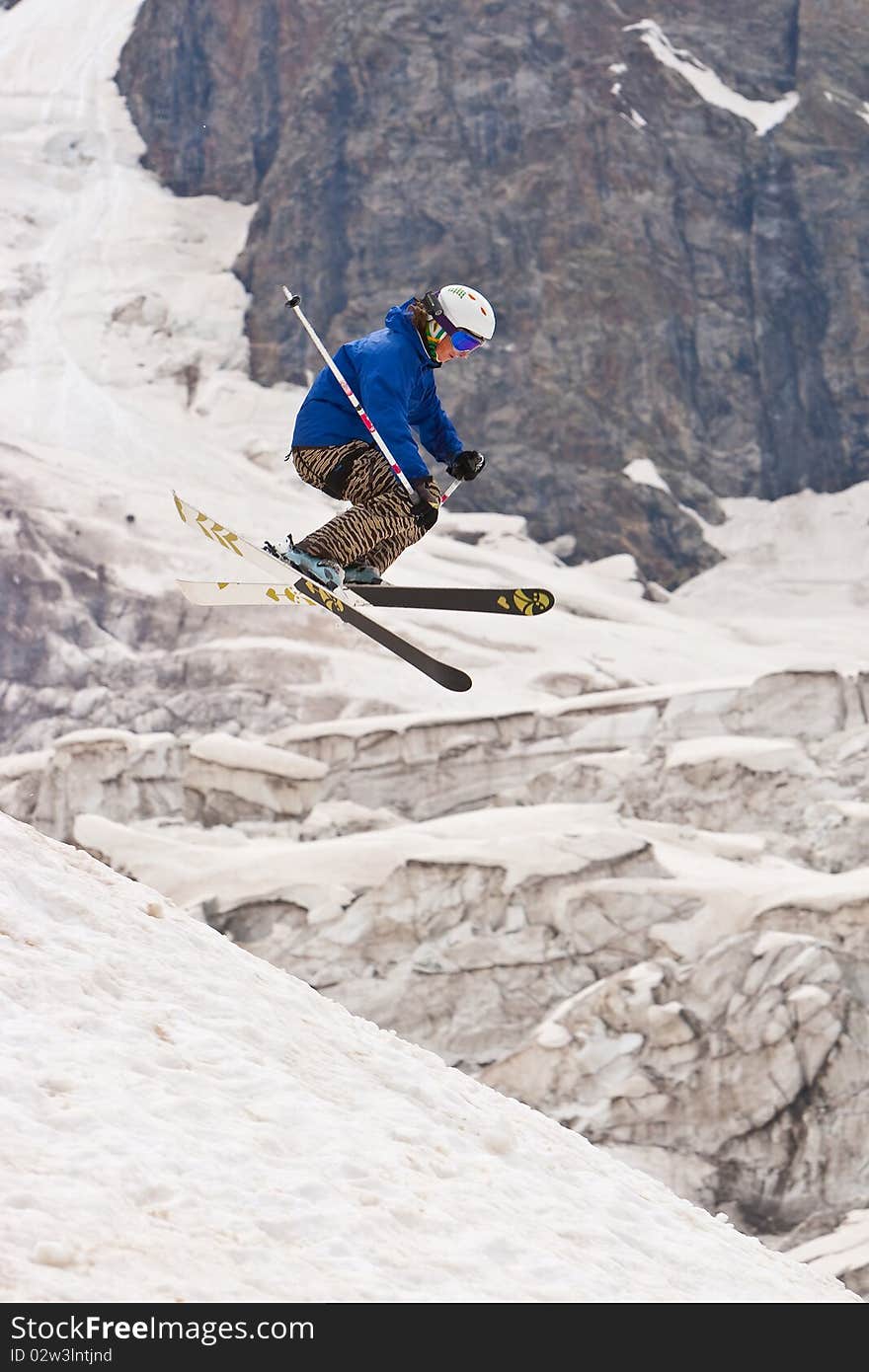 Freerider, jumping in a mountains, Caucasus, summer, 2010