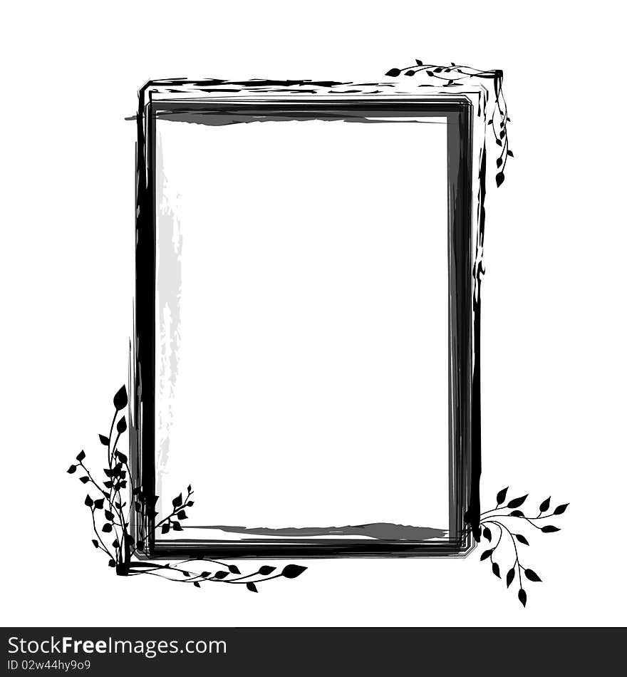 Grunge floral frame on the white background