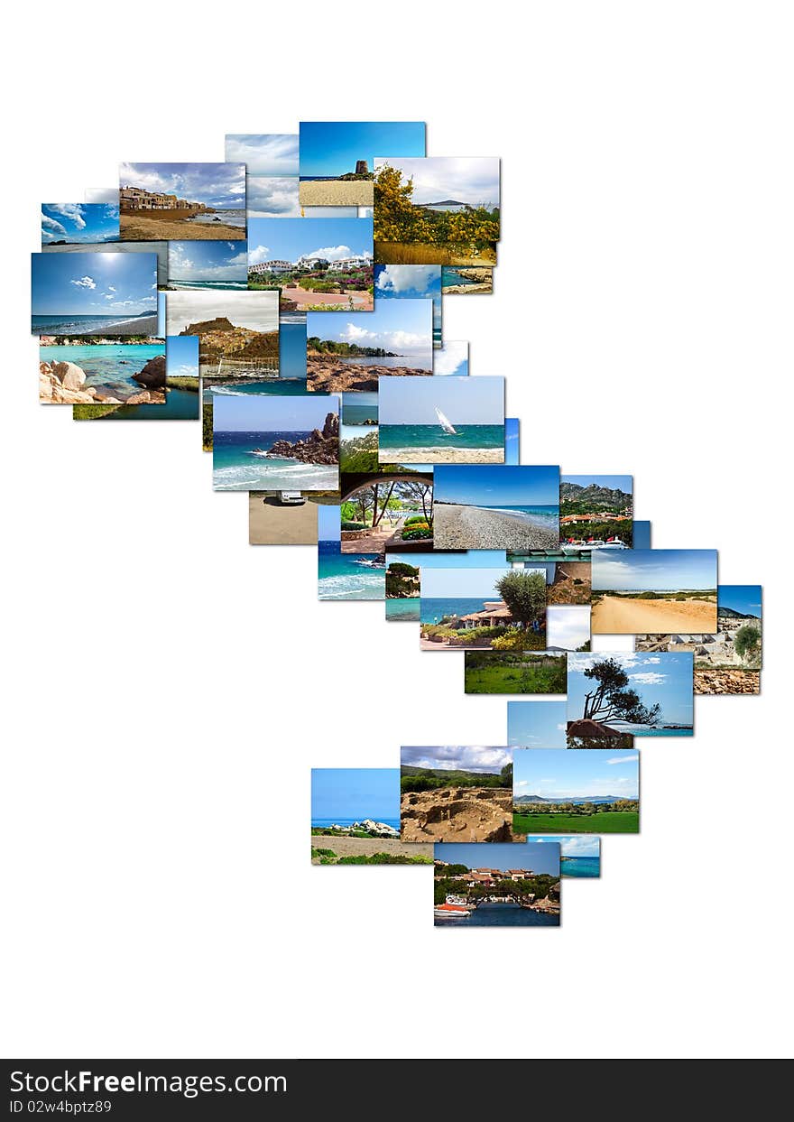 Collage of photos of Sardinia on white background. Collage of photos of Sardinia on white background