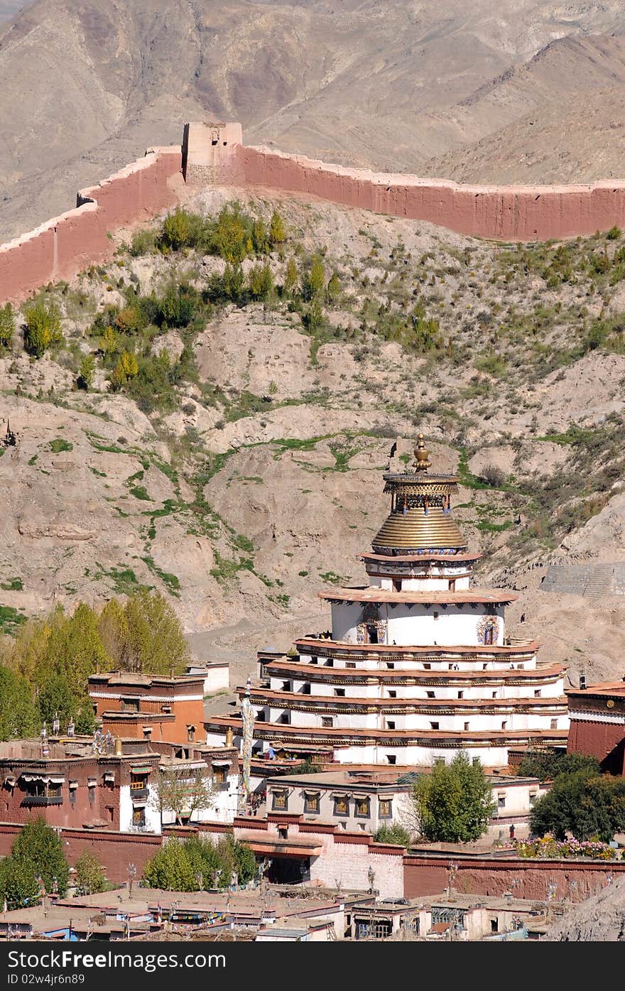 Scenery of a famous lamasery at the foot of mountains in Tibet. Scenery of a famous lamasery at the foot of mountains in Tibet.