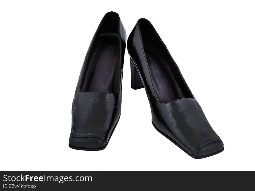 Black ladies shoes on a white background