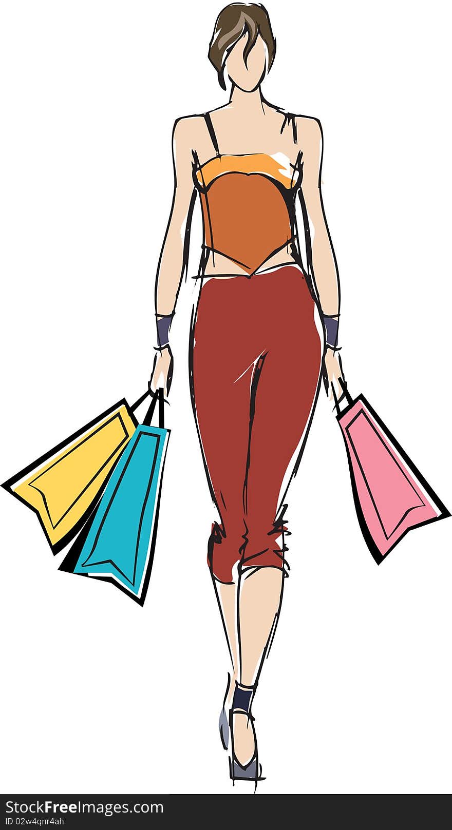 Illustration of a Woman holding shopping bags. Illustration of a Woman holding shopping bags