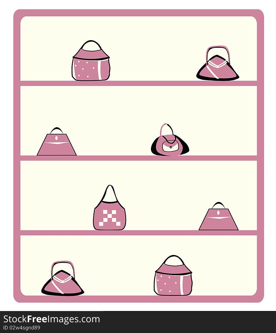 Illustration of a handbags in a store. Illustration of a handbags in a store