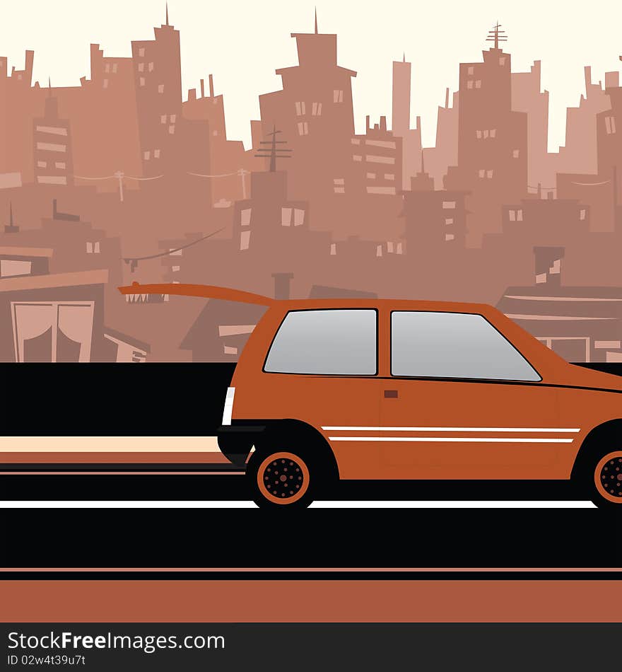 Illustration of a Cityscape with car. Illustration of a Cityscape with car