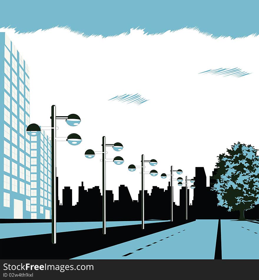 Illustration of a Cityscape with street lights. Illustration of a Cityscape with street lights