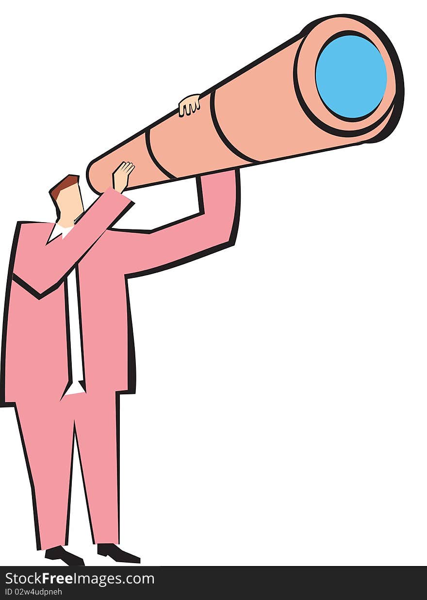 Illustration of a Scientist using a telescope. Illustration of a Scientist using a telescope