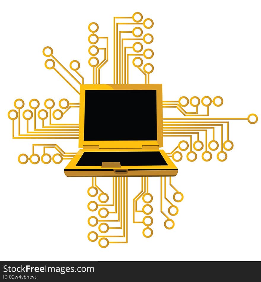 Illustrative representation of a laptop with motherboard background. Illustrative representation of a laptop with motherboard background