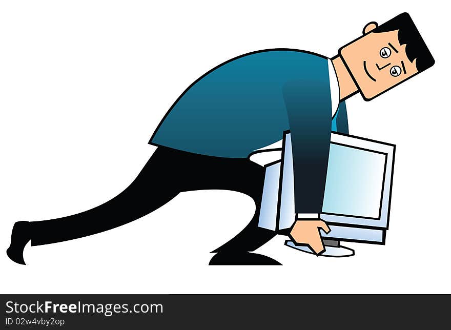 Illustration of a Businessman carrying computer. Illustration of a Businessman carrying computer