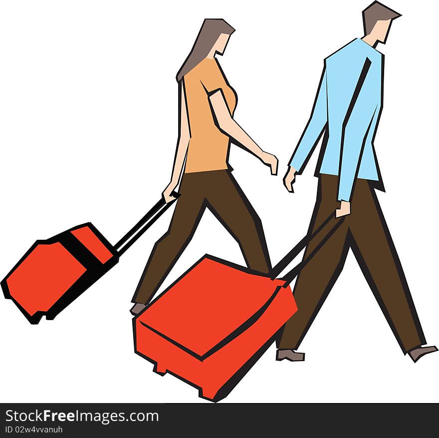 Illustration of a Couple pulling his luggage. Illustration of a Couple pulling his luggage