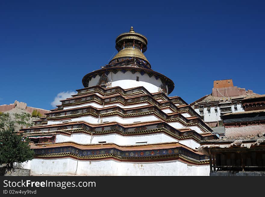 A grand pagoda(stupa) at Gyangze(jiangzi),Tibet. A grand pagoda(stupa) at Gyangze(jiangzi),Tibet