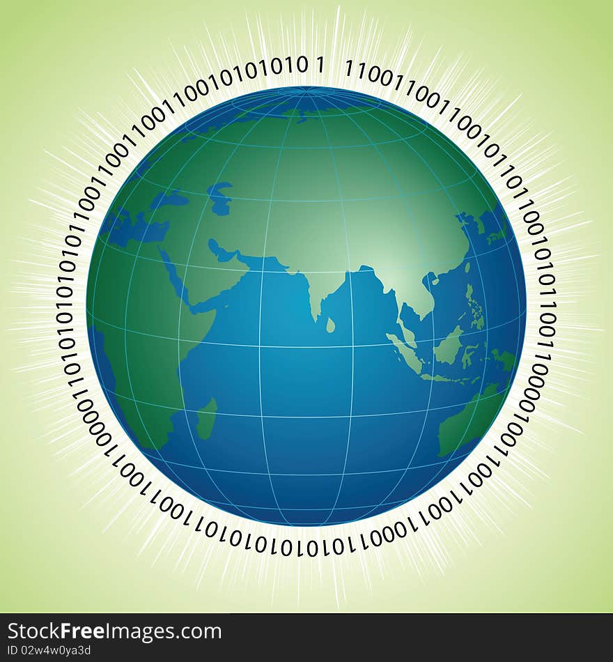 Illustration of a Globe with binary digits. Illustration of a Globe with binary digits