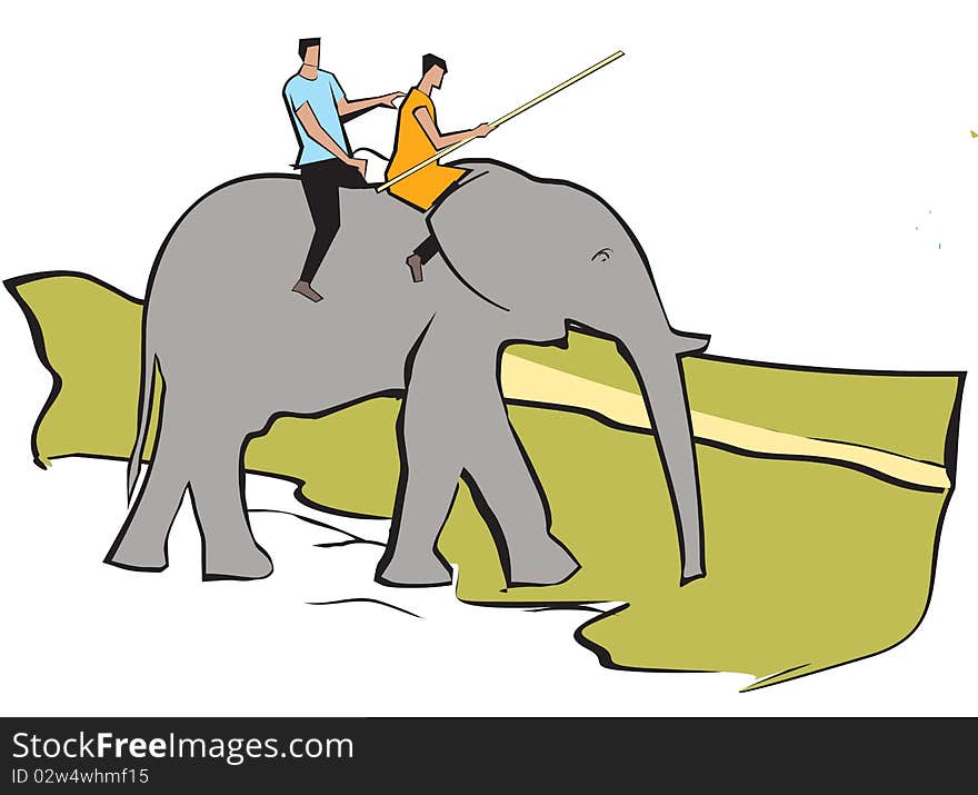 Illustration of a Tourist riding an elephant. Illustration of a Tourist riding an elephant