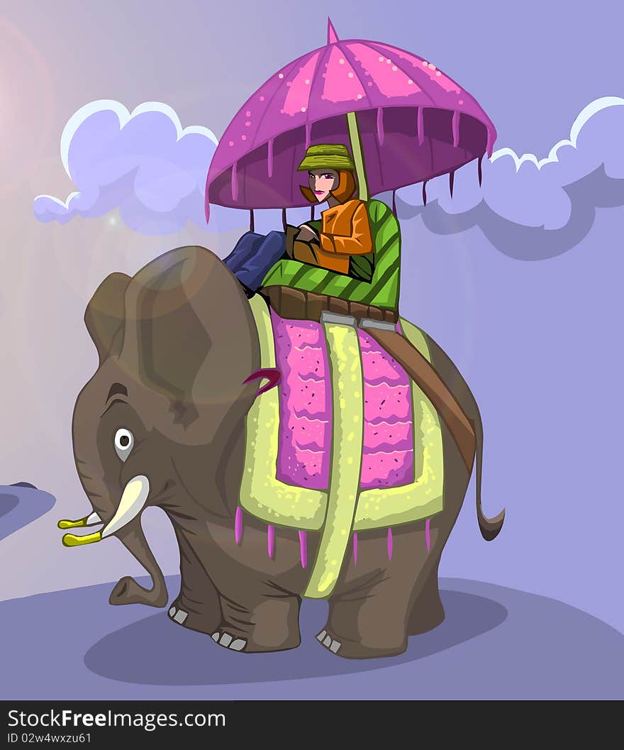 Illustration of a Tourist riding elephant. Illustration of a Tourist riding elephant