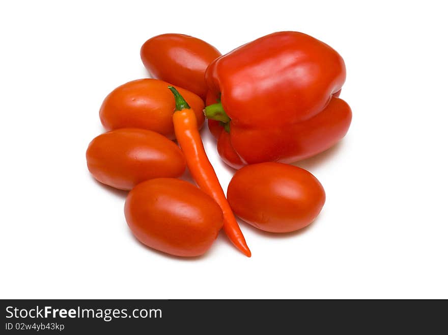 Red vegetables on white background