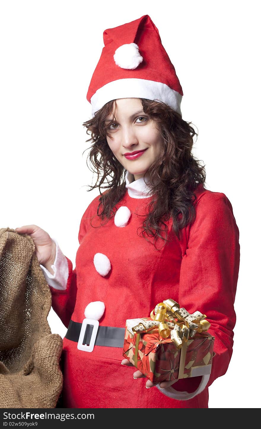 Santa Woman with Present