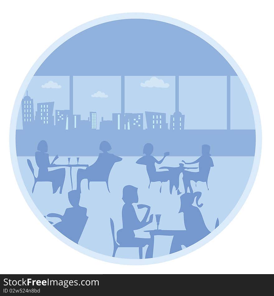 Illustration of a cafe with cityscape. Illustration of a cafe with cityscape