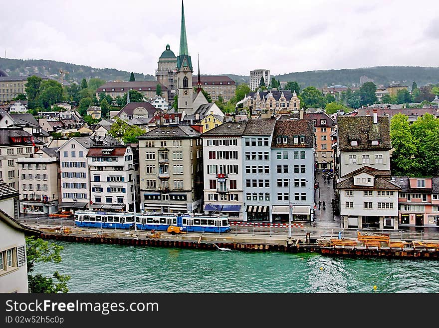 The Bund Of River Limmat In Rainy Weather