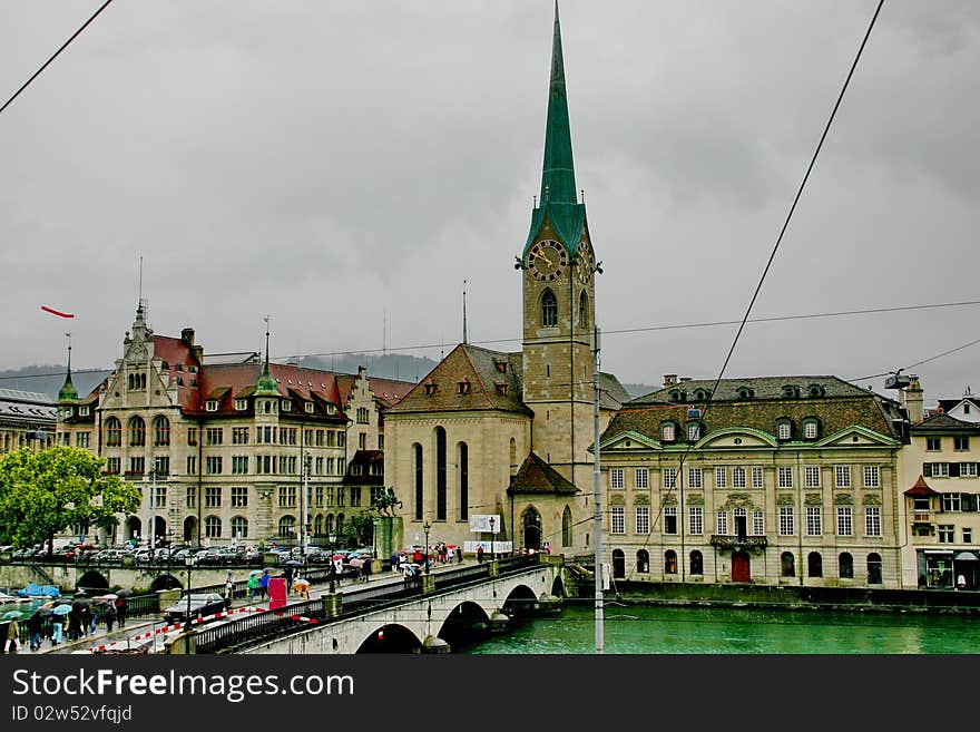 The river Limmat and the church Fraumunster