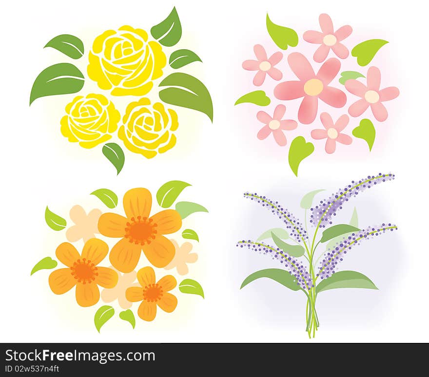 Set of flowers illustration in different colors for decoration. Set of flowers illustration in different colors for decoration