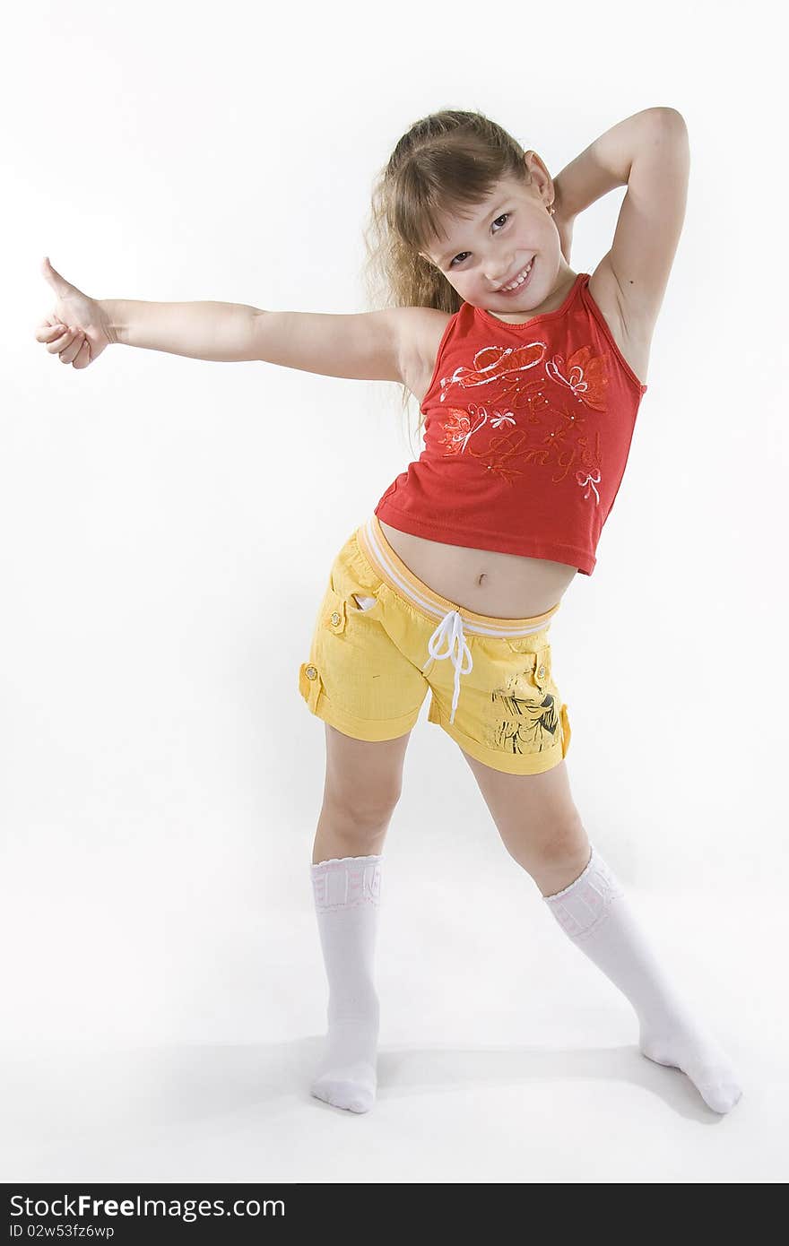 Fan girl with thumbs up on white background. Fan girl with thumbs up on white background