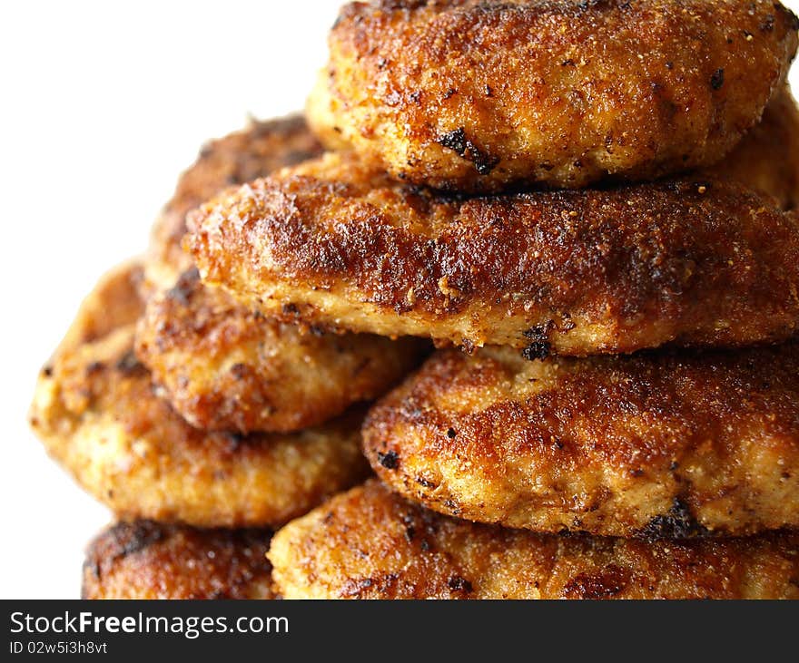 Fried hamburgers meat on the white background