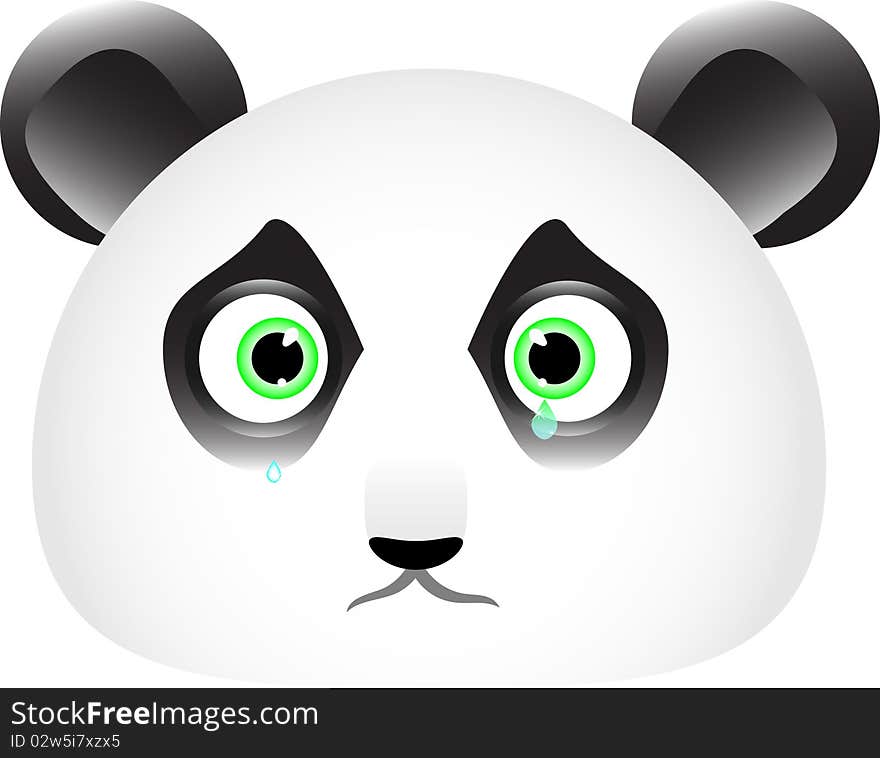 Sad panda face with tears in his eyes. Vector.